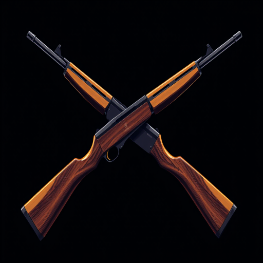 Create a detailed vector illustration of two crossed rifles in a sleek, modern style, ensuring high contrast and clarity, using a 50mm lens, f/2.8 aperture, with a shallow depth of field to enhance focus on the rifles, shot from a low angle to create a dynamic perspective, using a DSLR camera for optimal quality.