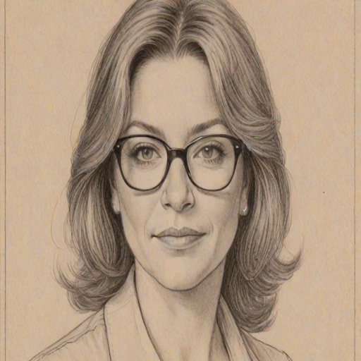 Pleasing Mindy Cohn, pencil sketch, portrait of Delightful woman 1974s in glasses, hair style beatnik, outline, clear lines, fine lines, 8k
