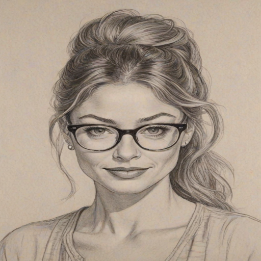 Wonderful Rebecca Gayheart, pencil sketch, portrait of Captivating woman 1958s in glasses, hair style beatnik, outline, clear lines, fine lines, 8k