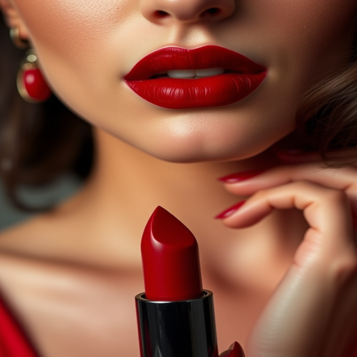 Seductive deep red lips with a velvety matte finish, channeling classic Hollywood glamour and timeless sophistication