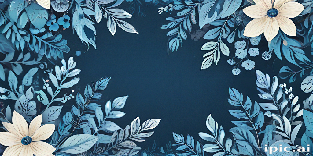 Elegant Floral Border Design Featuring Blue Flowers and Lush Greenery