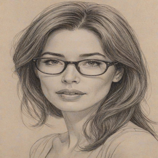Sublime Jaime Murray, pencil sketch, portrait of Attractive woman 1961s in glasses, hair style beatnik, outline, clear lines, fine lines, 8k
