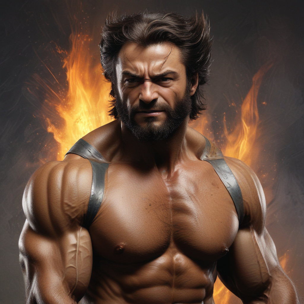 Powerful Hero Emerges from Flames with Fierce Determination and Strength