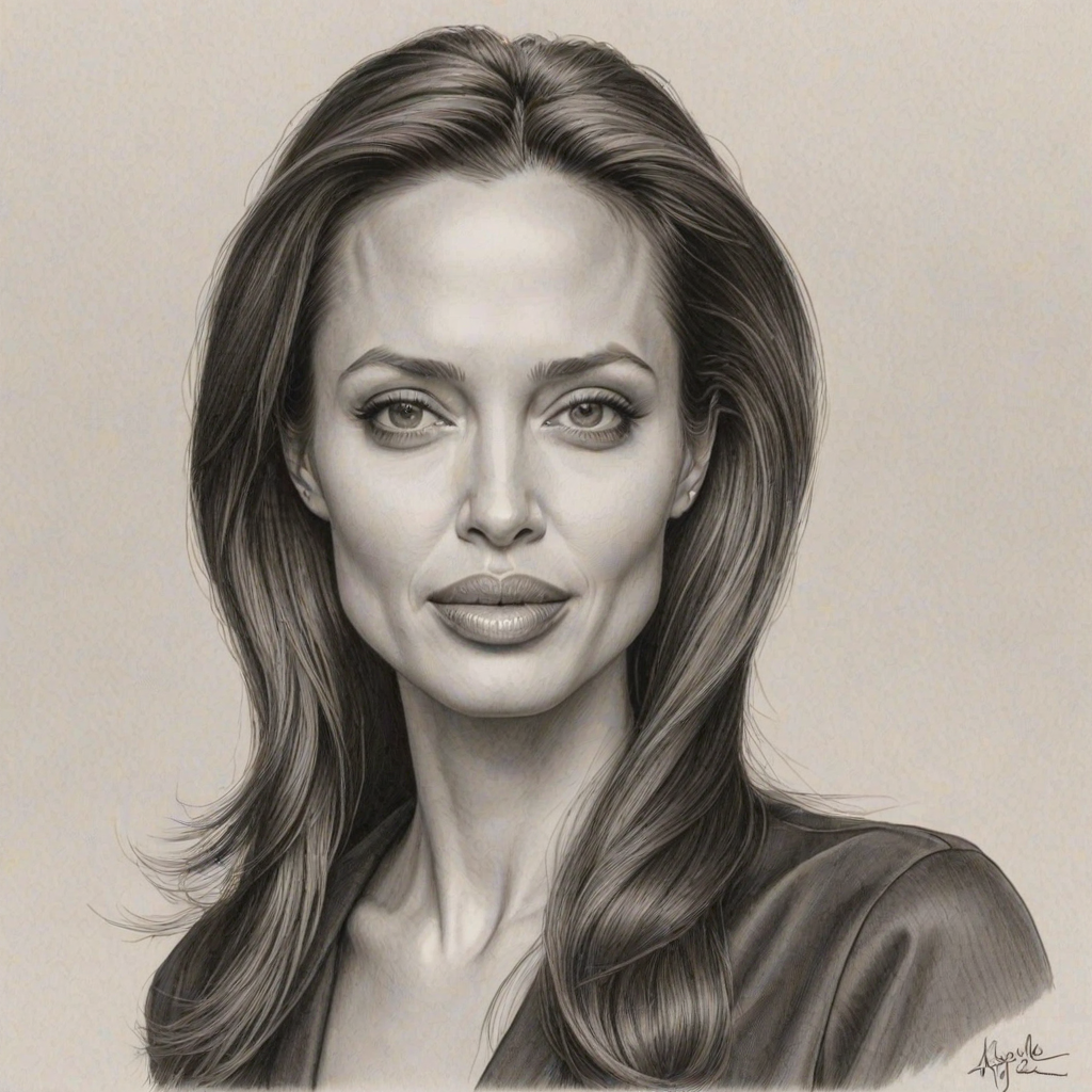 Angelina jolie caricature. A pencil-drawn caricature of the actress Angelina Jolie
