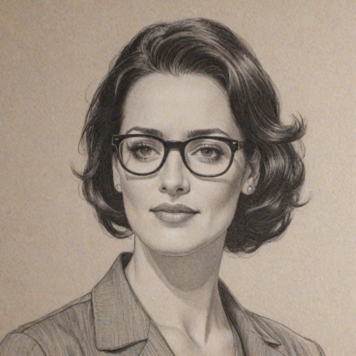 Resplendent Paget Brewster, pencil sketch, portrait of Wonderful woman 1957s in glasses, hair style beatnik, outline, clear lines, fine lines, 8k