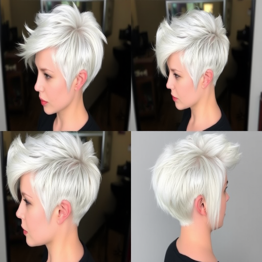 Striking platinum pixie cut with "Arctic Frost" design showcases razor-sharp edges and a swept-back crown, exuding confidence and modern sophistication