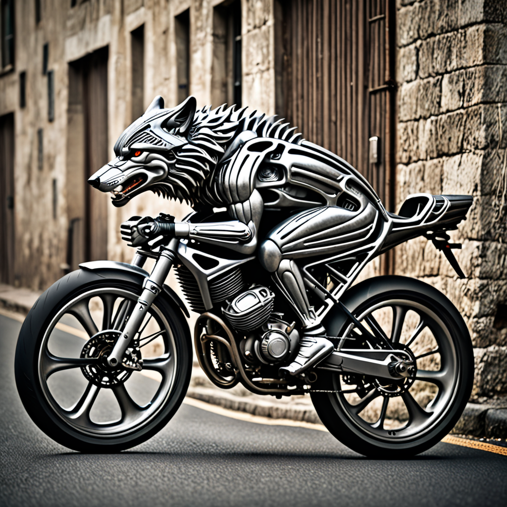 wolf on a roadbike giger style