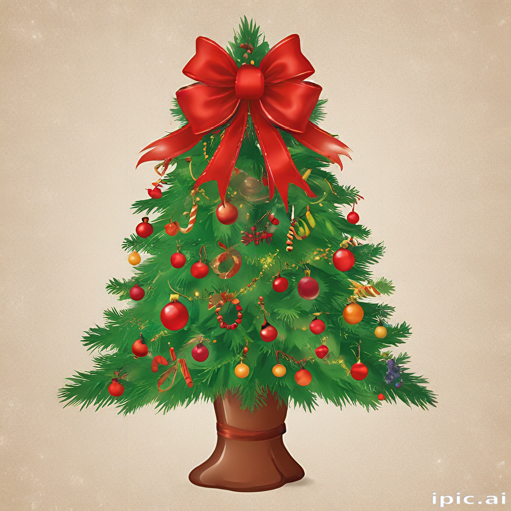 Festively Decorated Christmas Tree with Bright Ornaments and a Red Bow