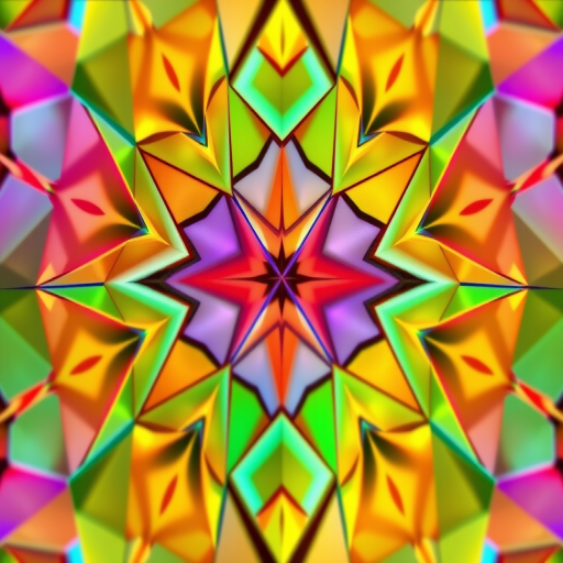 Generate a high-resolution image of an abstract geometric pattern with vibrant colors, taken with a DSLR camera at 50mm focal length, f/1.8 aperture, ISO 100, using a macro lens to emphasize details, captured in natural light.