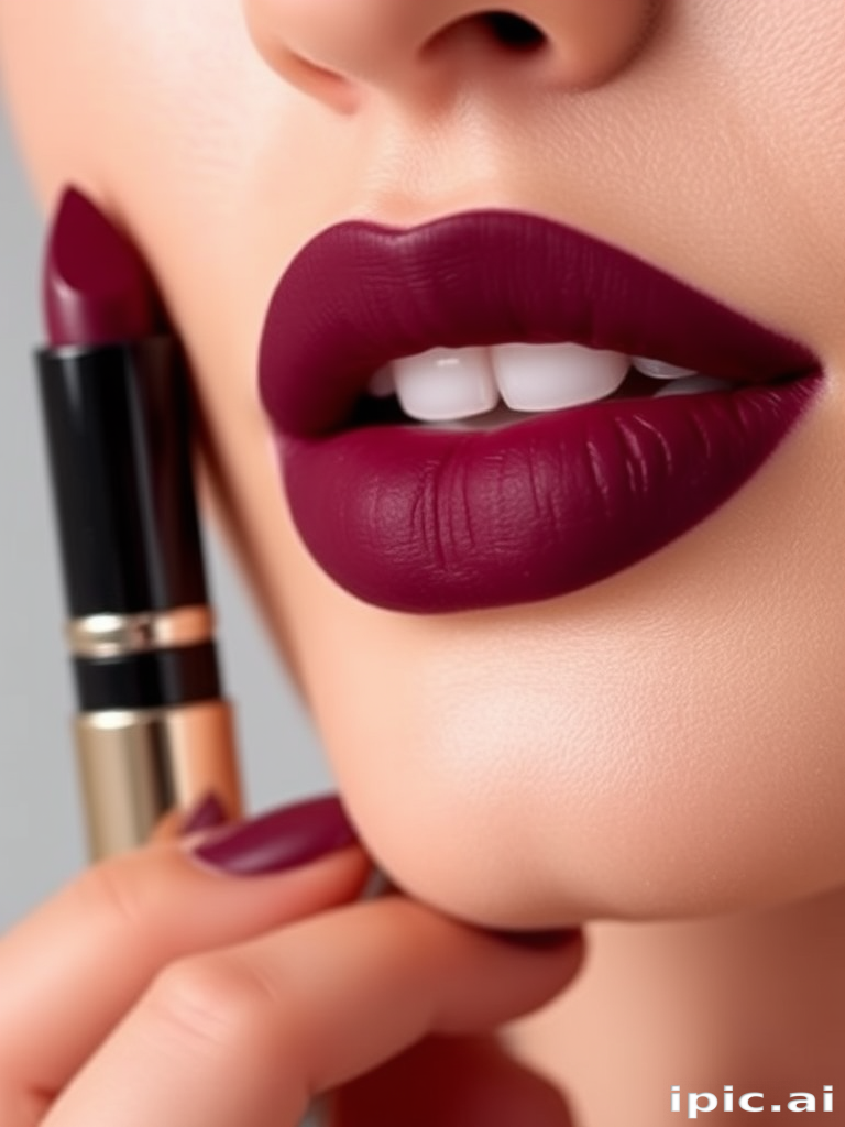Velvet-matte plum lips, called "Mulberry Wine," provide a rich, deep color and a soft, velvety texture that feels lightweight on the lips