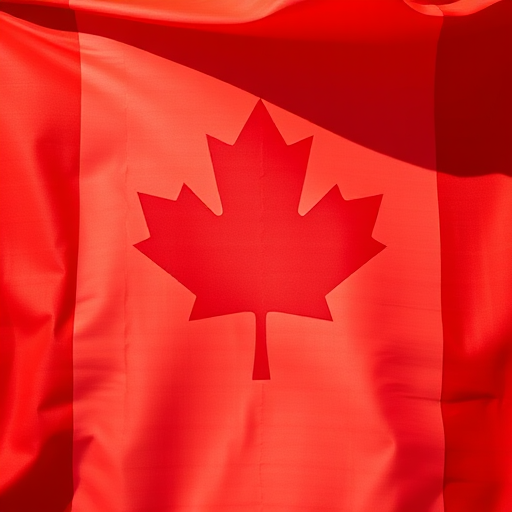 Create a high-resolution image of the Canadian flag featuring a vibrant red background with a prominent red maple leaf in the center, captured using a DSLR camera at f/8 aperture, 1/200s shutter speed, ISO 100, in landscape orientation, with natural lighting for enhanced color saturation.