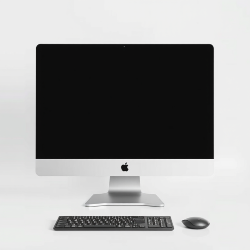Create a high-resolution image of a sleek modern desktop computer monitor on a clean white background, using a 50mm f/1.8 lens, ISO 100, shutter speed 1/200, with a shallow depth of field, shot from a straight-on view with soft lighting for an appealing aesthetic.