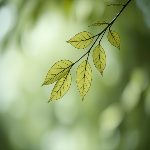 create a minimalist image of simple outlined leaves on a soft, blurred bokeh background, using a DSLR camera with a 50mm lens, aperture set to f/2.8 for a shallow depth of field, ISO 100, and a slight vignette effect to enhance focus on the leaves