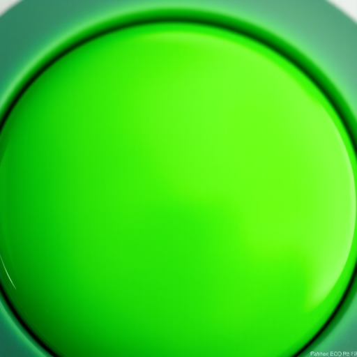 Create a high-resolution image of a glossy green circular button with a smooth surface, soft gradients, and a subtle 3D effect, captured with a Canon EOS R5 at f/2.8, ISO 100, 50mm lens, natural lighting, centered composition.