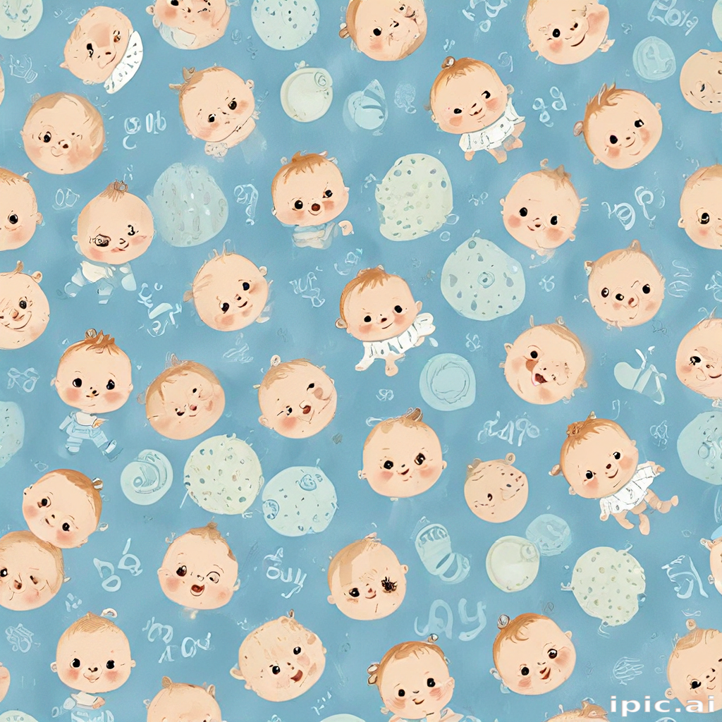 Adorable Pattern of Cartoon Babies with Cheerful Expressions on Blue ...