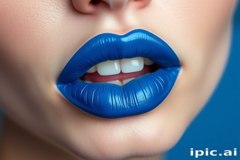 Bold sapphire blue lipstick with a creamy satin finish, dubbed "Ocean Depths," featuring a unique cooling sensation upon application