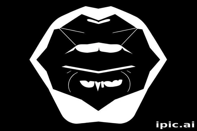 Bold geometric lips with sharp lines and angles in contrasting black and white, creating a striking optical illusion that draws the eye