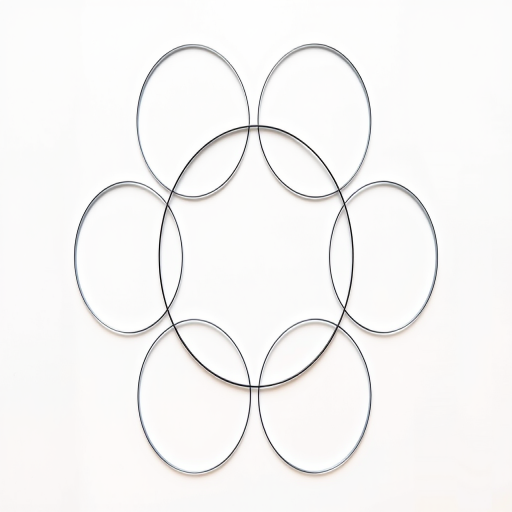 Create a high-resolution vector image of interlocking circles with a connecting shape, shot with a Canon EOS R5 at f/8, ISO 200, 1/125s, from a top-down view, using a clean white background and a minimalistic design style.