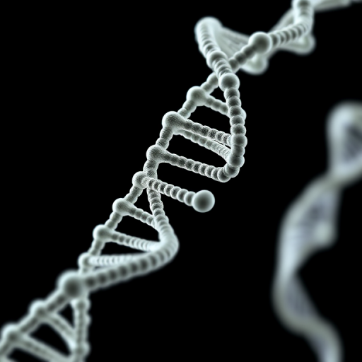 Generate a high-resolution 3D rendering of a DNA double helix, using a Canon EOS R5 with a 50mm f/1.2 lens, shot at ISO 200, aperture f/2.8, and a shutter speed of 1/250 sec, with a black background to enhance contrast and depth.