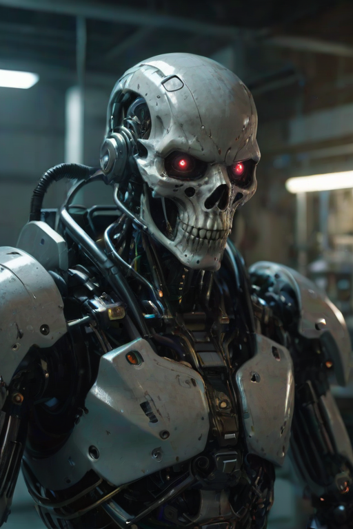 Cyberpunk, sci-fi, dark-fantasy, kodak portrait 400, 8k, soft light, volumetric lighting, highly detailed, britt marling style 3/4, portrait photo of a war man cyborg robot in a chemical laboratory + face, face is skullbone with scares, intricate, elegant, highly detailed, devil-armor, 2D motifs detailed dark fantasy digital painting, artstation, concept art, smooth, sharp focus, illustration, art by Otomo Katsuhiro and ShirÅ'Masamune and Oshii Mamoru. Cosmic light in backfront