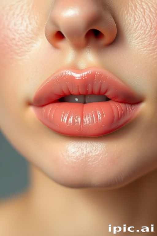 Soft rose-petal lips with a natural dewy sheen, delicately shaped and subtly enhanced, embodying effortless beauty and youthful radiance