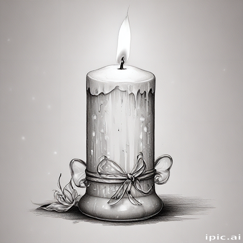 Elegant Candle with Dripping Wax and Decorative Bow on a Soft Background