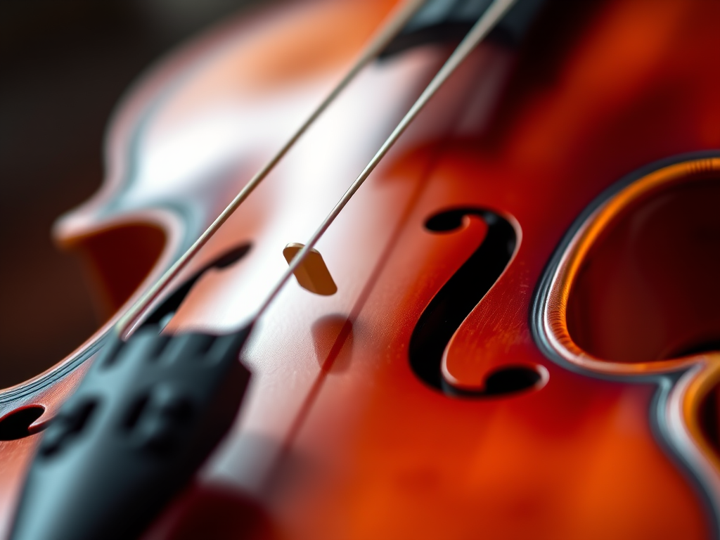 Create an image of a beautifully detailed violin, close-up view, sharp focus, natural lighting, shot with a DSLR camera, aperture f/2.8, ISO 100, 50mm lens.