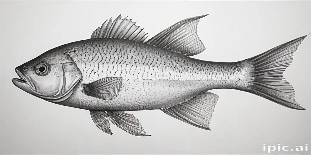 Intermediate Fish Drawing Detailed Illustration of a Fish Showcasing Intricate Scales and Fins