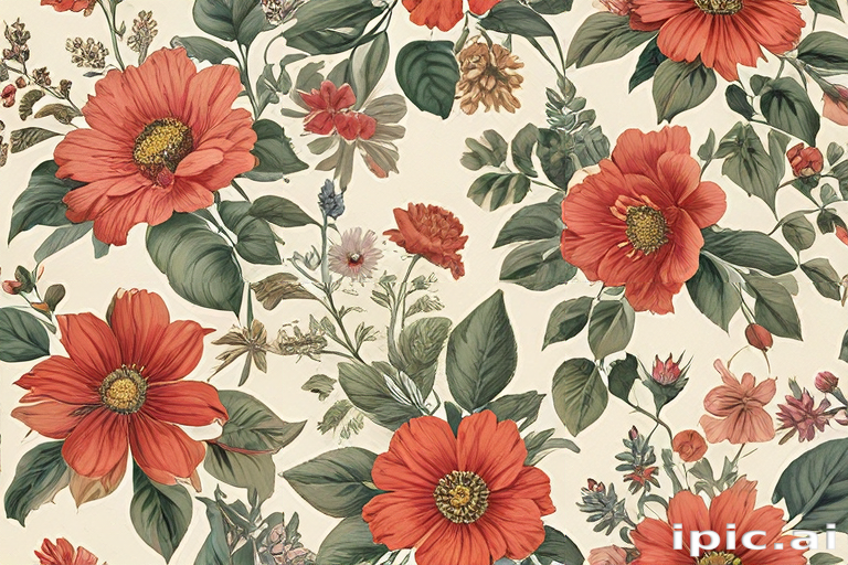Vibrant Floral Pattern Featuring Bold Red Flowers and Lush Green Leaves