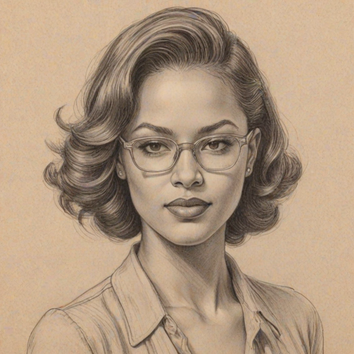 Stunning Mekia Cox, pencil sketch, portrait of Stunning woman 1938s in glasses, hair style beatnik, outline, clear lines, fine lines, 8k