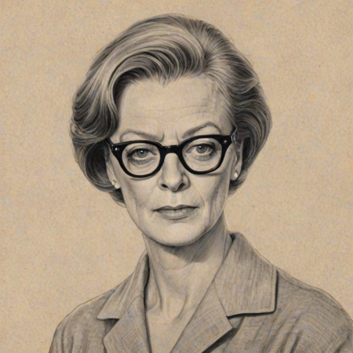 Sublime Maggie Smith, pencil sketch, portrait of Attractive woman 1956s in glasses, hair style beatnik, outline, clear lines, fine lines, 8k