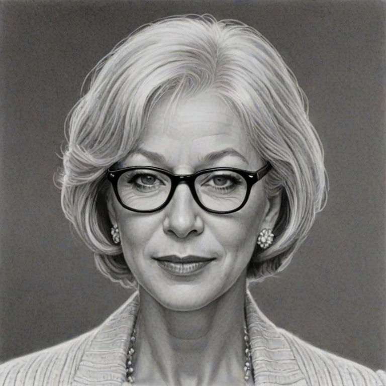 Exquisite Helen Mirren, pencil sketch, portrait of Magnificent woman 1926s in glasses, hair style beatnik, outline, clear lines, fine lines, 8k