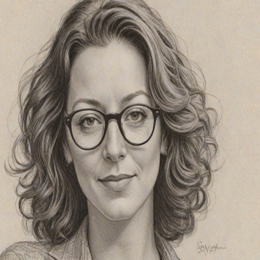 Radiant Sarah McLachlan, pencil sketch, portrait of Comely woman 1941s in glasses, hair style beatnik, outline, clear lines, fine lines, 8k