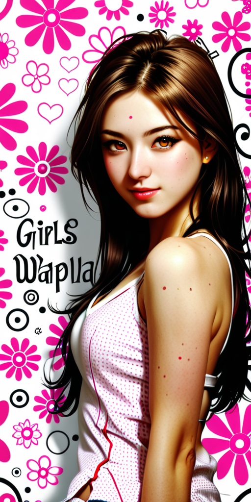 Vibrant Portrait of a Young Woman Surrounded by Colorful Floral Designs