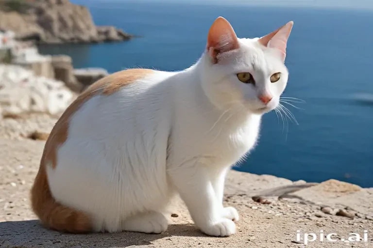 Serene Cat Posing Majestically Against a Stunning Coastal Background