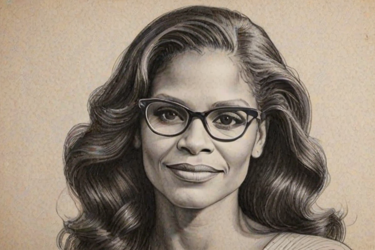 Charming Audra McDonald, pencil sketch, portrait of Enticing woman 1946s in glasses, hair style beatnik, outline, clear lines, fine lines, 8k