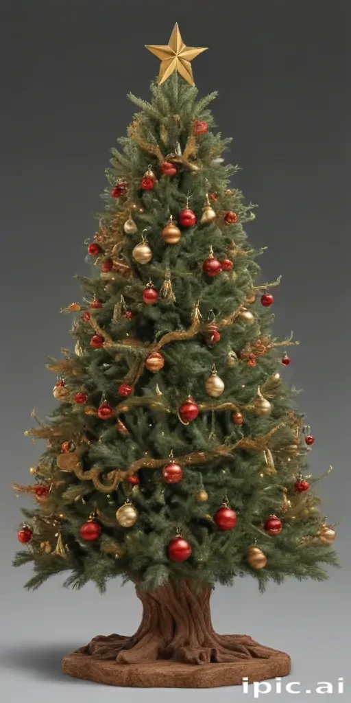 Beautifully Decorated Christmas Tree with Gold and Red Ornaments and Star