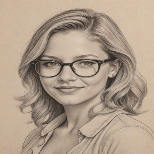Resplendent Vanessa Ray, pencil sketch, portrait of Radiant woman 1953s in glasses, hair style beatnik, outline, clear lines, fine lines, 8k