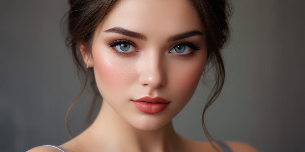 A Captivating Portrait of a Woman with Striking Blue Eyes and Radiant Skin