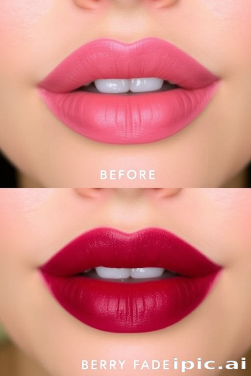 Gradient ombre lips transitioning from soft pink to deep berry, dubbed "Berry Fade," display a seamless color blend and hydrated appearance