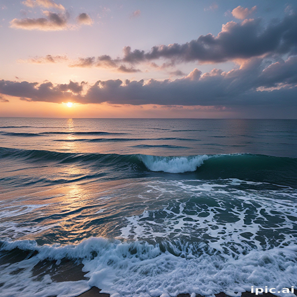 Serene Sunset Over Calm Ocean Waves Reflecting the Golden Sky
