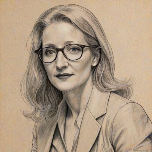 Alluring Patricia Clarkson, pencil sketch, portrait of Fascinating woman 1924s in glasses, hair style beatnik, outline, clear lines, fine lines, 8k