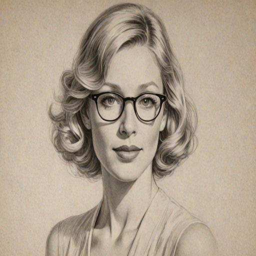 Dazzling Meredith Monroe, pencil sketch, portrait of Gorgeous woman 1931s in glasses, hair style beatnik, outline, clear lines, fine lines, 8k