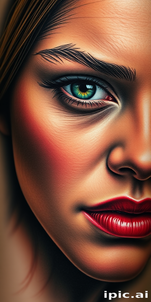 Close-Up Portrait of a Woman with Striking Features and Intense Expression