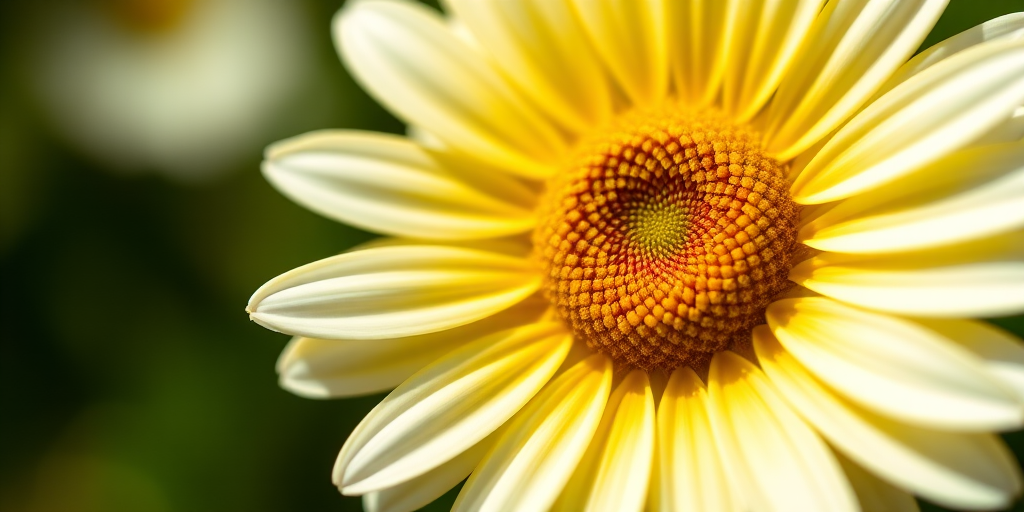 macro shot of a daisy flower with detailed petals and vibrant center, f/2.8 aperture, 50mm lens, ISO 100, natural sunlight, shallow depth of field, DSLR camera