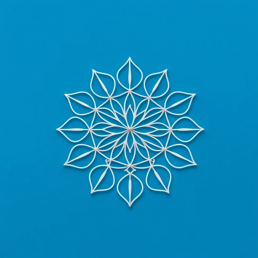 create a detailed geometric pattern featuring a flower of life design with intricate white lines against a smooth gradient blue background, captured in high resolution with a DSLR camera at f/8 aperture, 50mm lens, ISO 100, and a soft diffused lighting for enhanced clarity and depth
