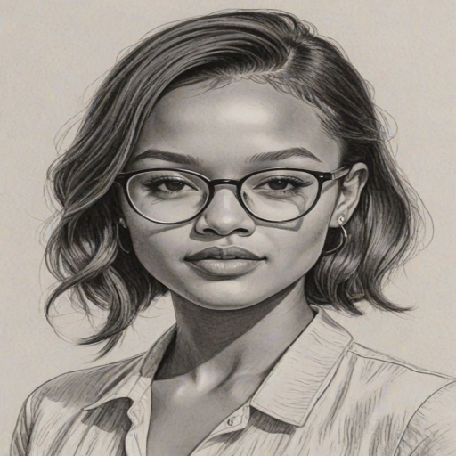 Splendid Karrueche Tran, pencil sketch, portrait of Splendid woman 1944s in glasses, hair style beatnik, outline, clear lines, fine lines, 8k