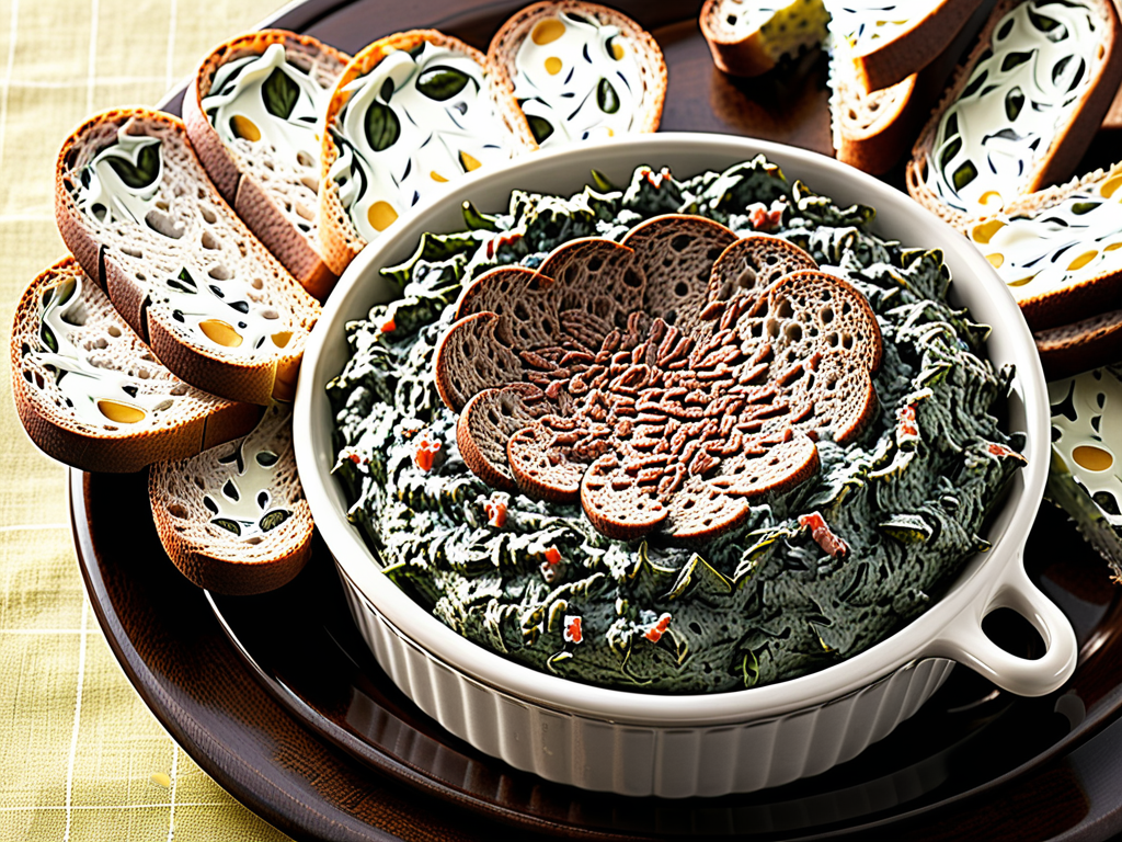 spinach dip with pumpernickel bread