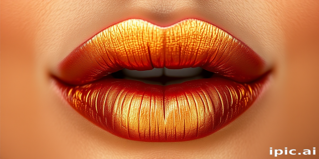 Metallic bronze lips with a rich, warm undertone, perfect for creating a sun-kissed, goddess-like appearance