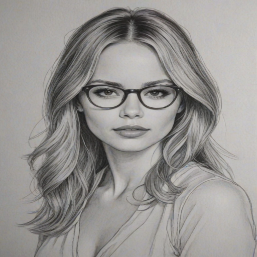 Attractive Halston Sage, pencil sketch, portrait of Splendid woman 1979s in glasses, hair style beatnik, outline, clear lines, fine lines, 8k
